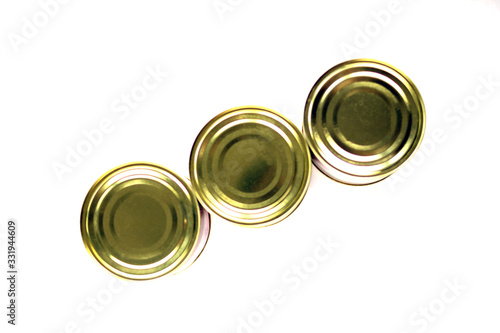 Coronavirus COVID-19 food provision supply can preserves isolated on white background