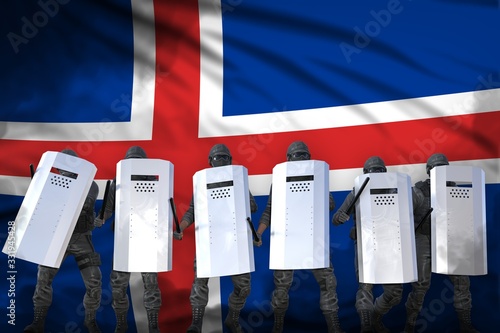 Tableau sur toile Iceland police squad protecting country against disorder - protest stopping conc