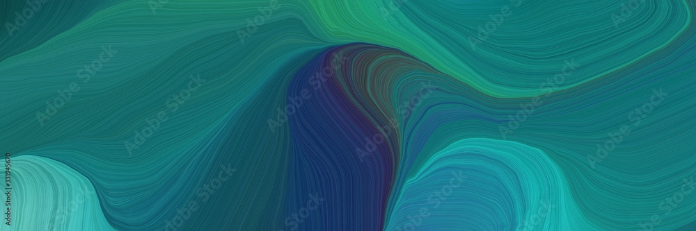 Fototapeta very landscape orientation graphic with waves. modern soft curvy waves background design with teal, midnight blue and light sea green color