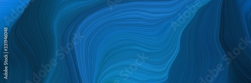 very futuristic banner with waves. modern soft curvy waves background illustration with teal green, strong blue and very dark blue color