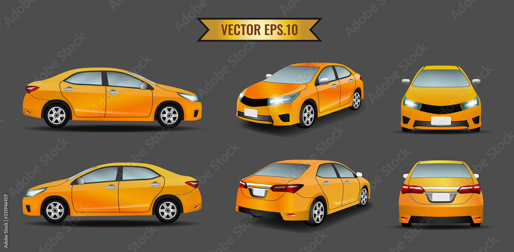 Set of cars orange color isolated on the background. Ready to apply to your design. Vector illustration.