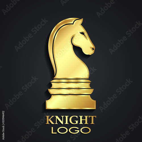 chess horse knight 3d golden logo design
