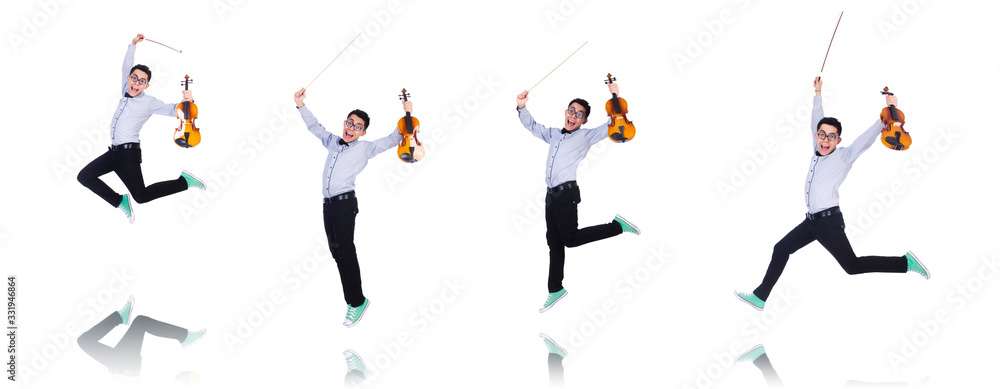 Funny man with violin on white Funny man with violin on white