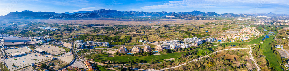 Fototapeta premium Oliva Nova, Denia beach. Aerial Panorama Photo. Valencia, Spain, Costa del Azahar Oliva