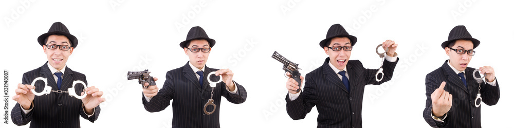 Funny gentleman in striped suit isolated on white Funny gentleman in striped suit isolated on white