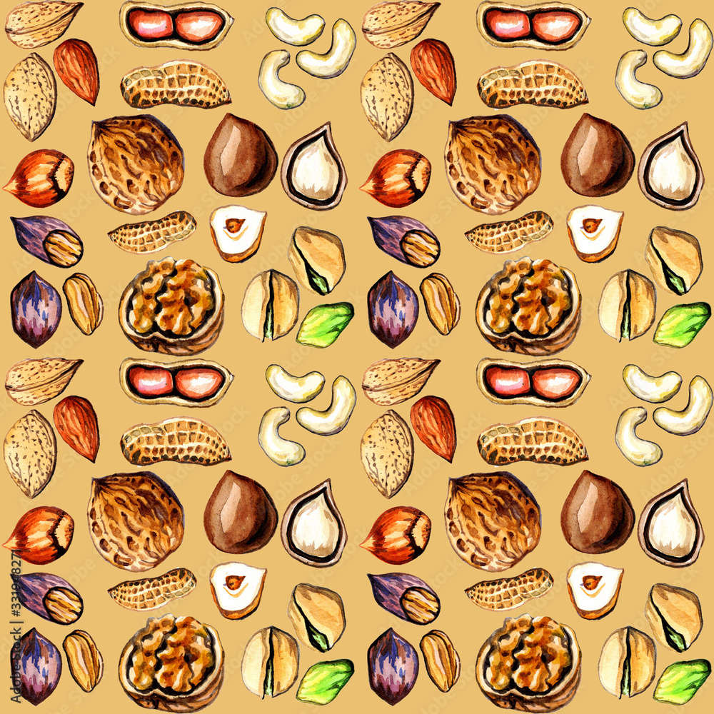 seamless pattern set of nuts walnut hazelnut peanuts seamless pattern set of nuts walnut hazelnut peanuts