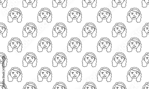 cartoon face vector people. Hand drawn line art illustration. Human emotions doodle seamless pattern