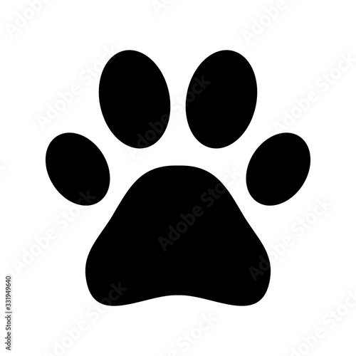 Animal icon flat vector. Black print paw trace isolated on white