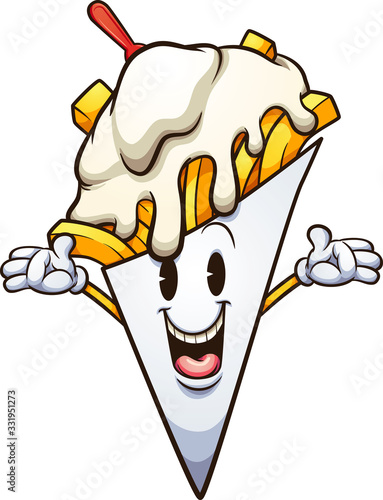 Belgian fries with mayonnaise character in cartoon retro style. Vector clip art illustration with simple gradients. All in a single layer.