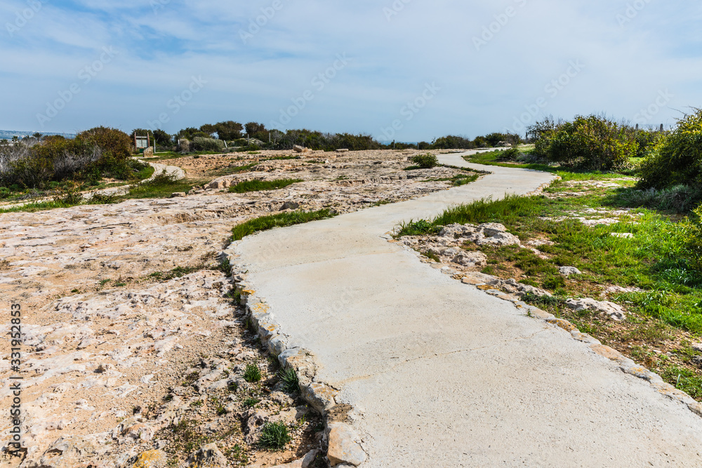 The Tombs of Makronissos are situated west of Agia Napa and consist of 19 rock-cut tombs, a small sanctuary and an ancient quarry, Cyprus. 