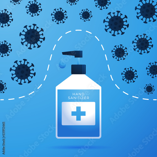 Hand sanitizer,vector sanitizer or alcohol bottle for hygiene. Alcohol rub sanitizers kill most bacteria and stop some viruses such as coronavirus.hand sanitation concept banner