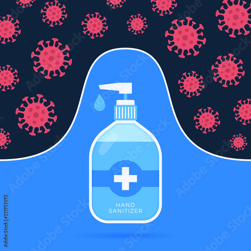 Hand sanitizer,vector sanitizer or alcohol bottle for hygiene. Alcohol rub sanitizers kill most bacteria and stop some viruses such as coronavirus.hand sanitation concept banner