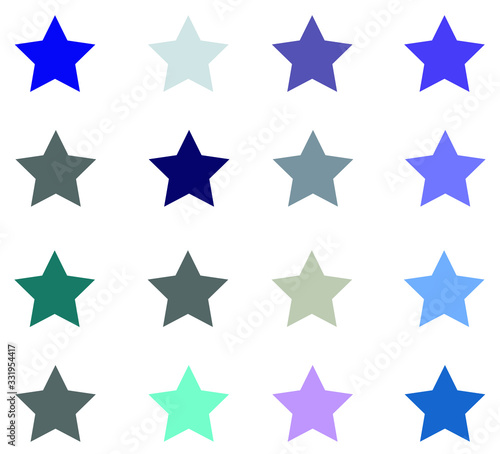 16 cool solid colored star vector icon set on white background. Water, soft theme or concept..