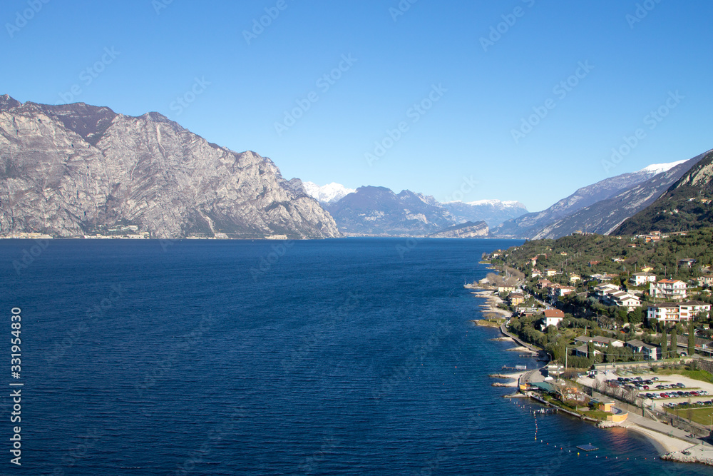 Malcesine town aerial view, Garda lake, Italy