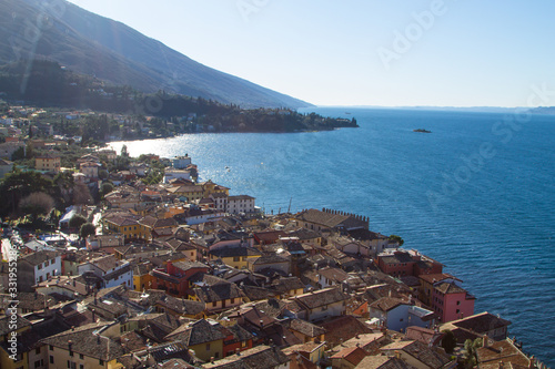 Malcesine town aerial view, Garda lake, Italy