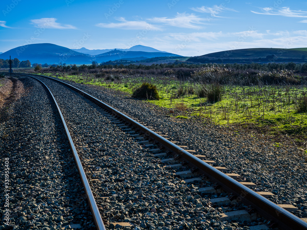 Fototapeta premium Empty railroad track on countryside in Spain