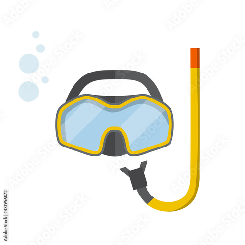 Scuba gear. Snorkel and glasses. Cartoon flat illustration. Rest and entertainment in sea and ocean. Clothing of diver. item for diving and swimming under water