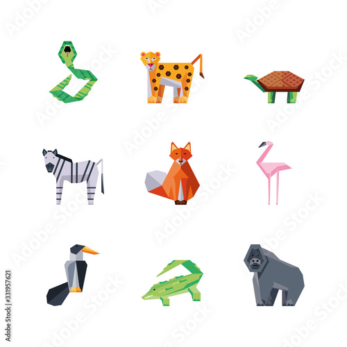 Photography set of icons geometric wild animals