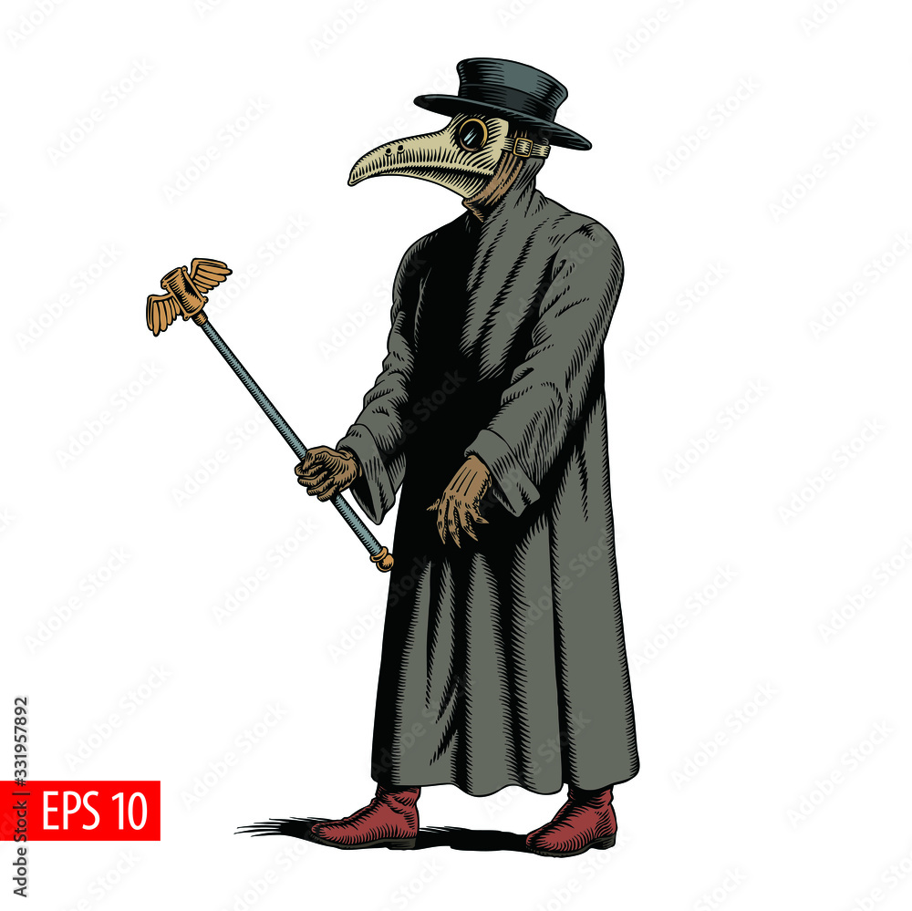 Plague doctor engraving style isolated vector illustration. Stock ...