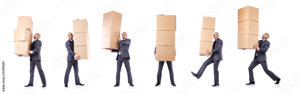 Businessman with box isolated on the white Businessman with box isolated on the white