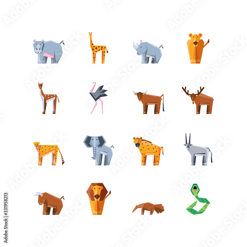 Photography set of icons geometric wild animals