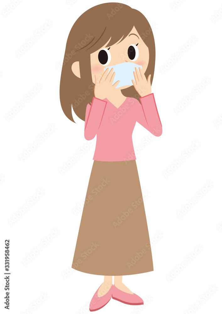 咳をティッシュで抑える女性