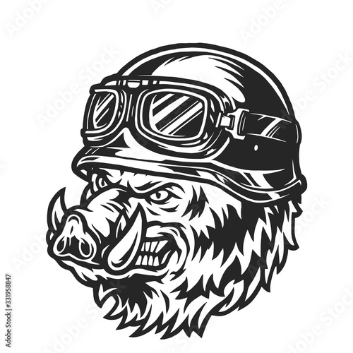 Ferocious biker wild boar head