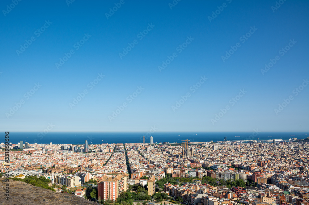 Panoramic skyline view of Barcelona city, Catalonia, Spain.