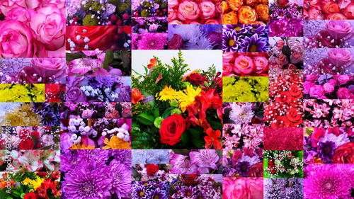 Collage (set) of bouquets. Beautiful floral composition