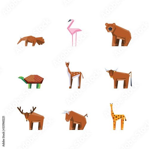 set of icons geometric wild animals