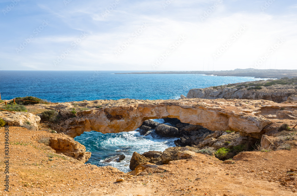 sinners bridge, Cyprus, rocky mediterranean sea coast scene