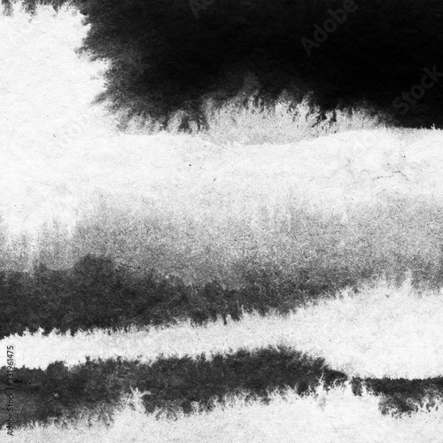 Obraz na płótnie Abstract landscape ink hand drawn illustration. Black and white ink winter landscape with river. Minimalistic hand drawn illustration card background poster banner. Hand drawn watercolor black lines.