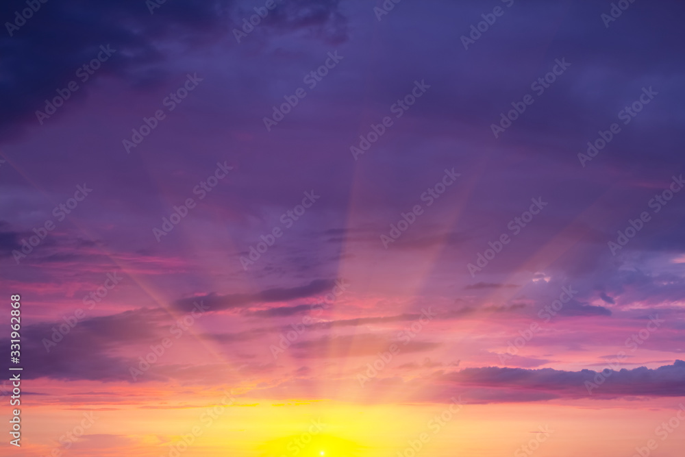 sunset on a dramatic cloudy sky,  outdoor background
