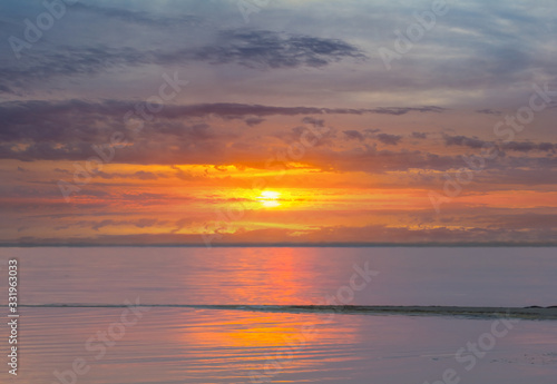 quiet sea bay at the sunset