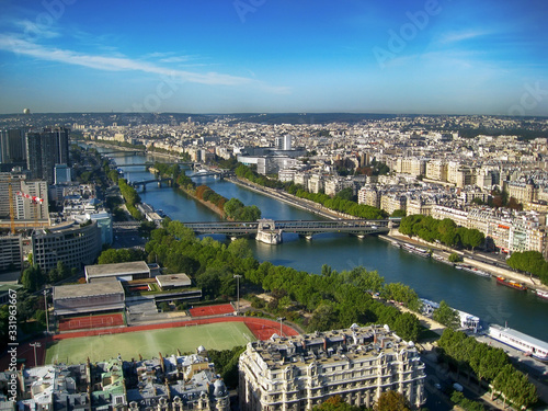 Sunny spring panorama day in Paris. photo