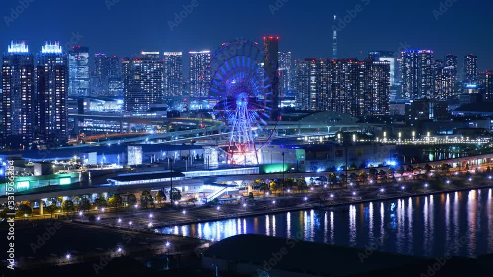 Tokyo Time lapse - Odaiba Palette Town Ferris wheel Night view Tokyo Time lapse - Odaiba Palette Town Ferris wheel Night view