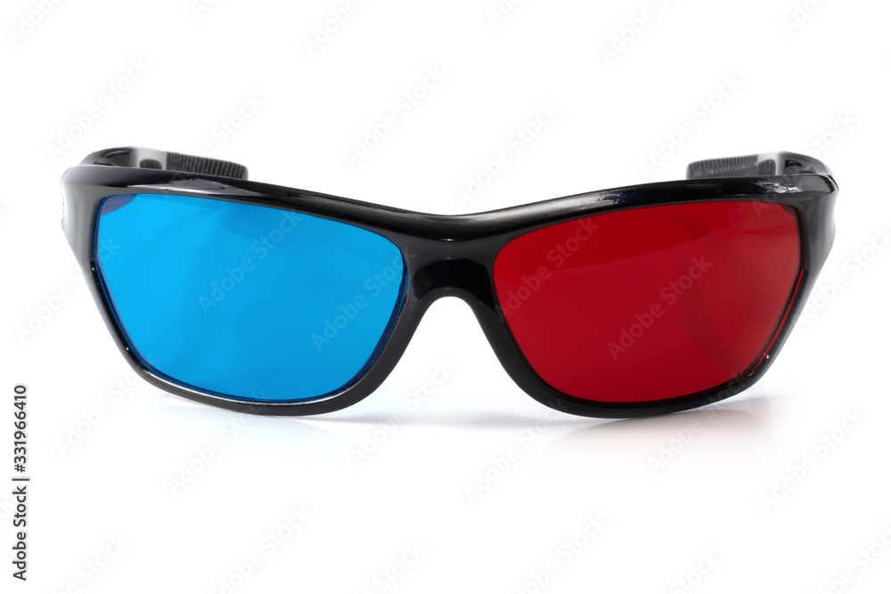 blue-red 3d glasses with plastic frames