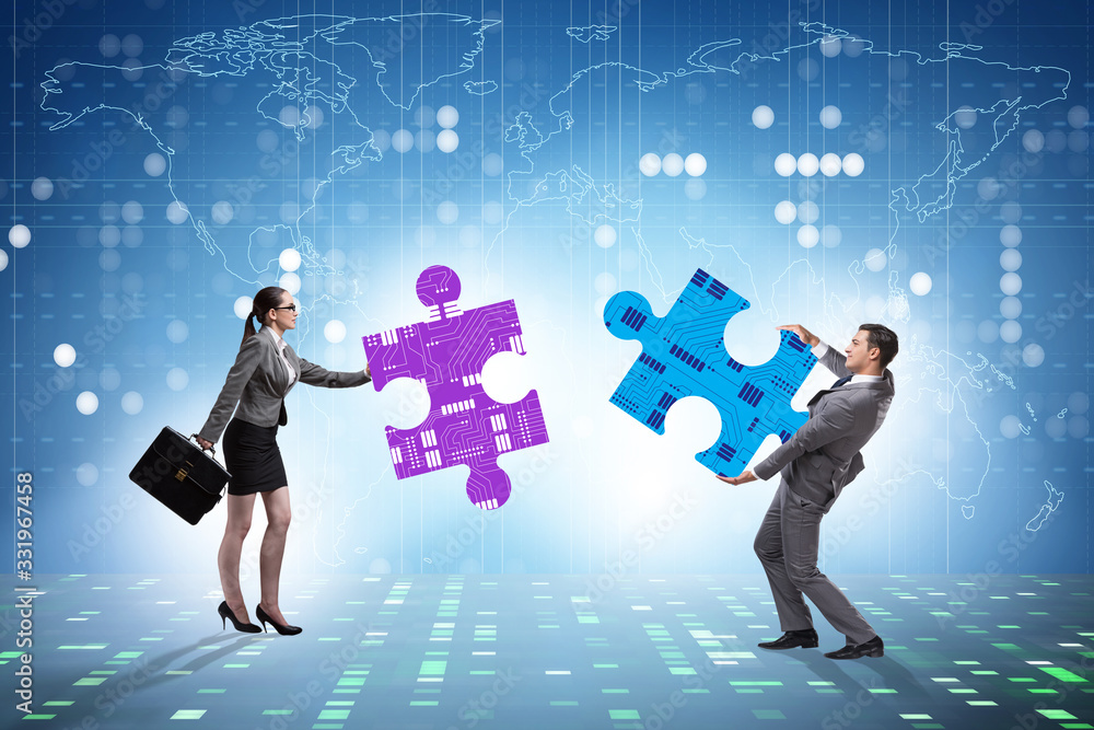 Digital transformation concept with jigsaw puzzle Digital transformation concept with jigsaw puzzle