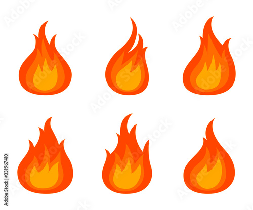 set of fire flames icons isolated on white background. vector Illustration.