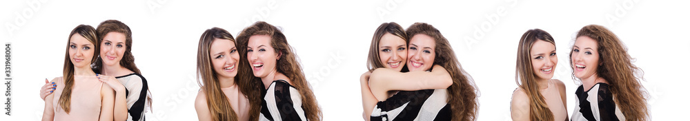 Two female friends isolated on the white