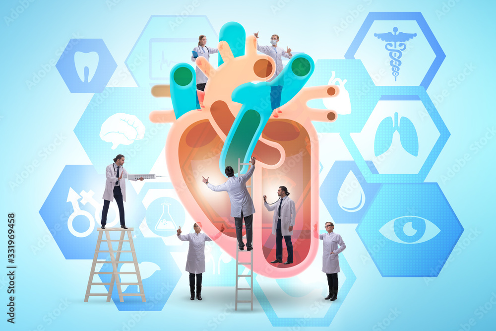 The heart examination by team of doctors