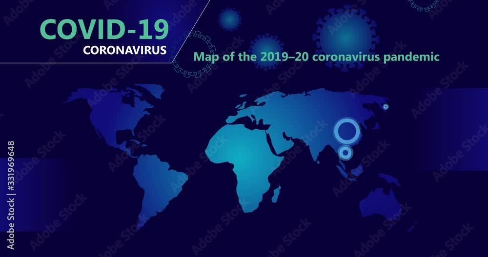 Coronavirus infographics world map of the spread of the virus. Cases of Covid-19 are indicated by flashes on the map. Animated diagrams on a blue background. Coronavirus infographics world map of the spread of the virus. Cases of Covid-19 are indicated by flashes on the map. Animated diagrams on a blue background.
