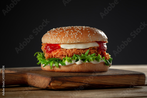 burger with crispy kentucky style chicken