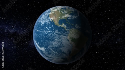 Looping planet earth rotation. Planet earth with atmosphere and stars background photo