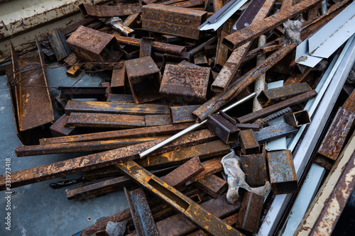 Scrap-metal pieces covered by rust outdoor