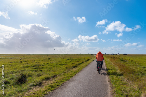 Hiking and cycle path through the salt marshes near St Peter-Ord