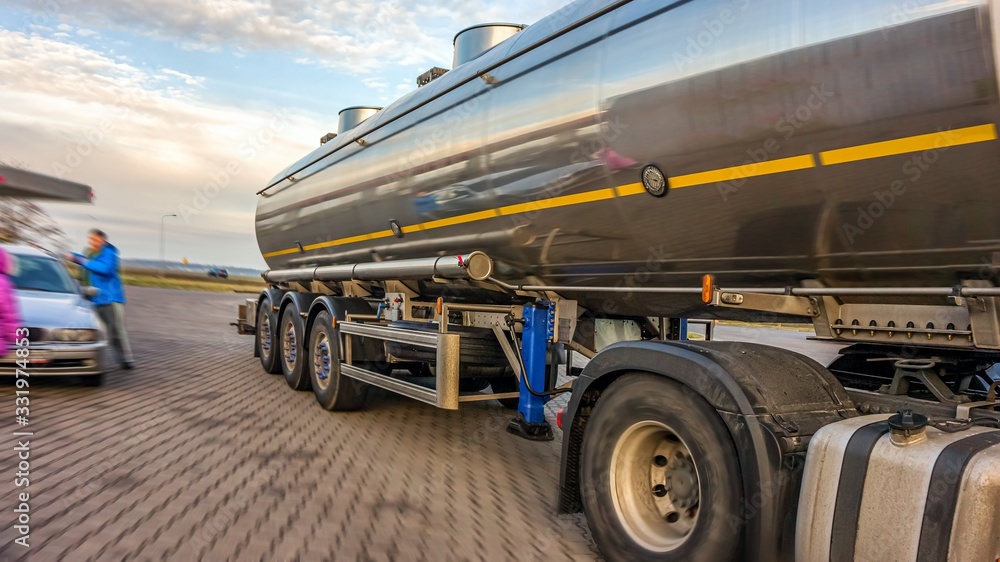Tank Truck Trailer . Truck With Fuel Tank . Tank truck of dangerous goods
