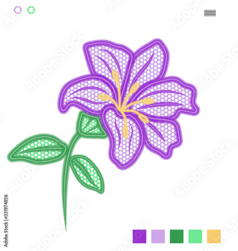 lilium flower embroidery design. Pattern brush + pattern + global color swatch