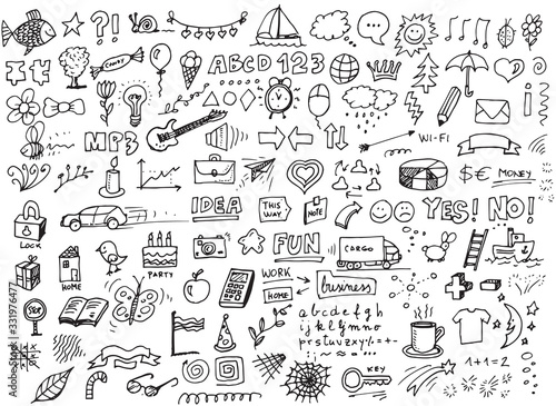 Set of various hand drawn vector doodles