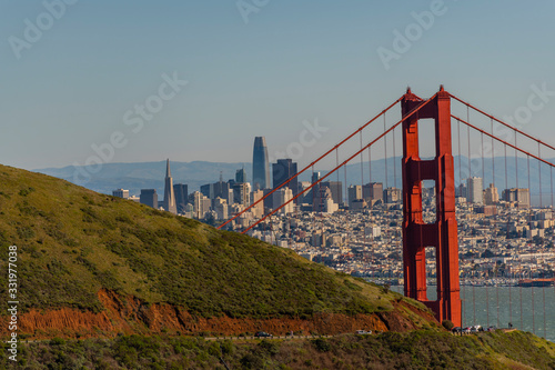 San Francisco, Ca. overlook at the Golden Gate Bridge on a very nice day in the Marin headlands , San Francisco, Ca. skyline in background